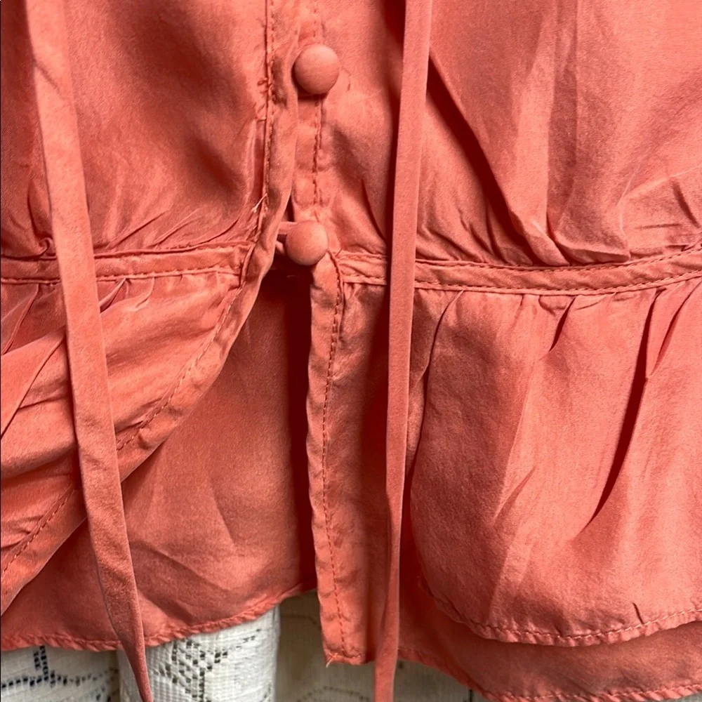 LOFT Ann Taylor Coral Ruffled Buttoned Blouse 100% Silk - Picture 5 of 7